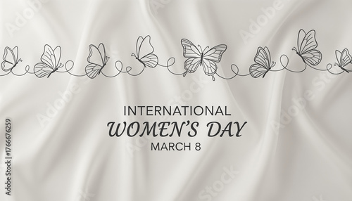 Butterfly pattern on white fabric for International Women's Day  