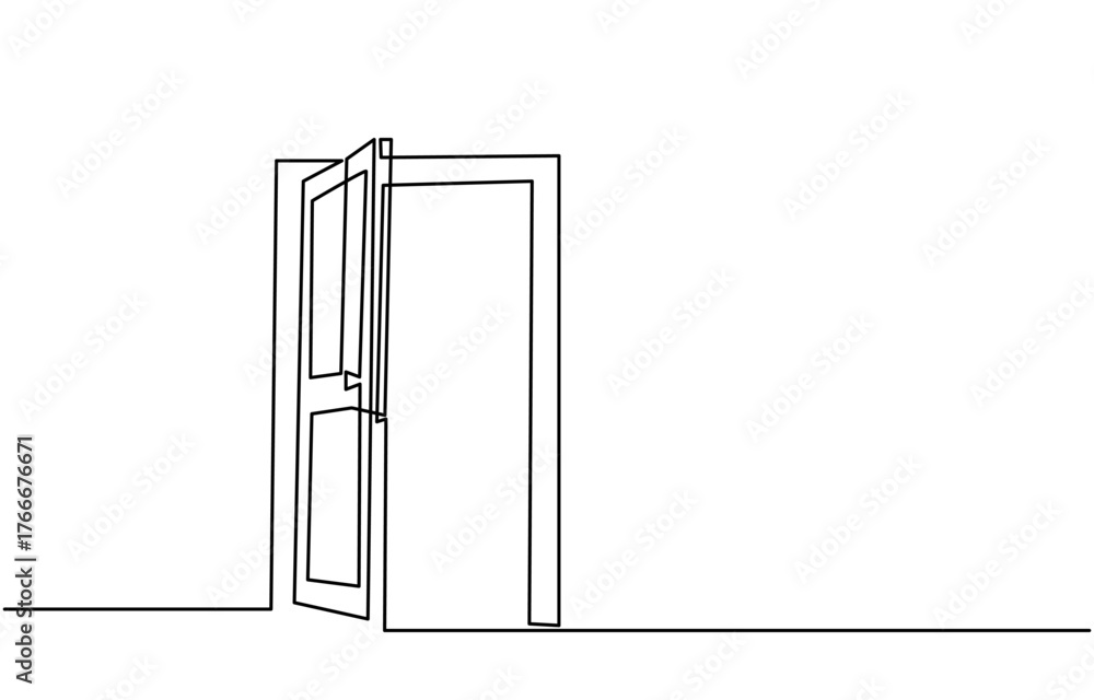 Φωτογραφία continuous line drawing of an open door, concept of opportunity, freedom, and new beginnings, open door isolated on a white background