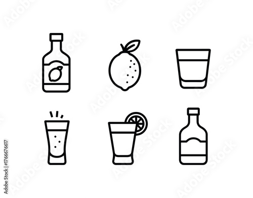 simple outline stroke icon isolated on white background italian limoncello lemon liqueur glass sweet drink chilled shot citrus liquor bottle glass digestif drink