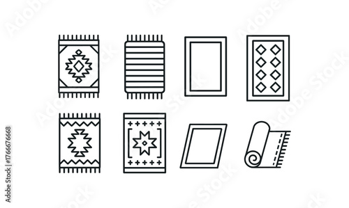 simple outline stroke icon isolated on white background turkish kilim rug woven rug flat rug pattern rug tribal rug folk rug wool rug carpet rug