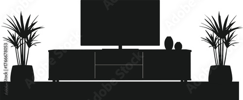 Modern Living Room TV Setup Silhouette