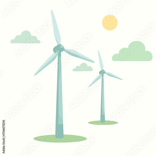 Wind Turbine Flat Illustration – Green Renewable Power