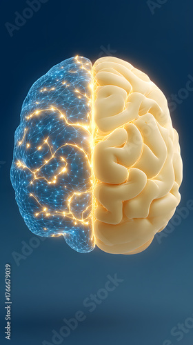 Futuristic Human Brain Illustration Representing Creative and Logical Sides