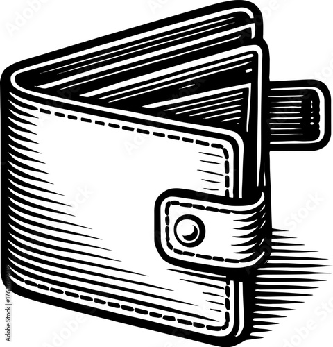 Black And White Leather Bi Fold Wallet With Button Closure On White Background