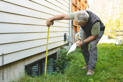 inspector or engineer is checking the building structure and house. After the renovate is complete