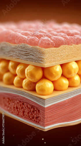Detailed Anatomy of Human Skin Layers with Fat and Connective Tissue