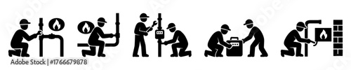 Worker silhouette icons , industry, repair, labor