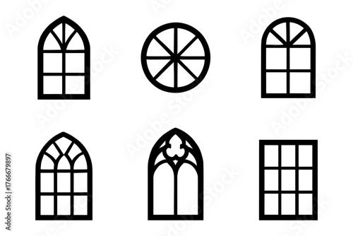Window architecture outline icons ,arched, circular, gothic