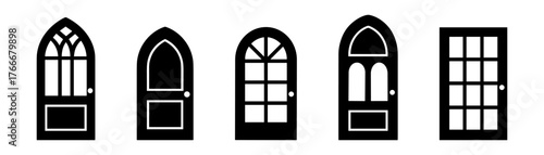 Door architecture silhouette icons , modern, gothic, vintage
