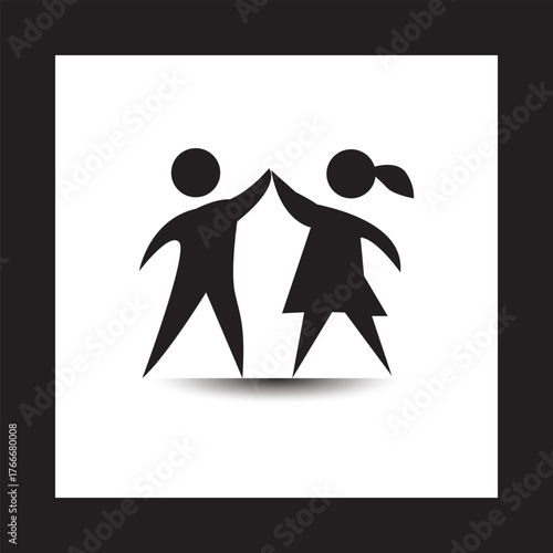 Happy family icon two children stand together vector can be used as logotype