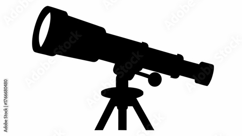 Silhouette of a telescope on a tripod stand used for astronomy and celestial observation looking at stars