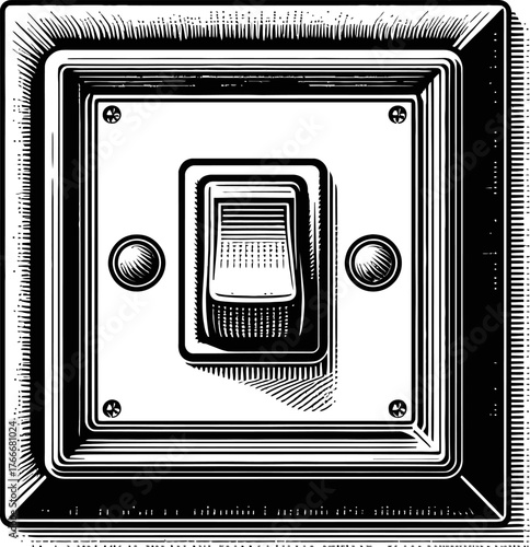 Vintage Electrical Light Switch With Toggle In Detailed Engraving Style