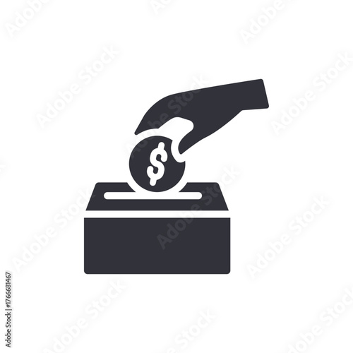 Hand Putting Coin Into Donation Box Symbol