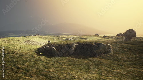 Slika na platnu A unique landscape showcases a hollow in the earth surrounded by rocks