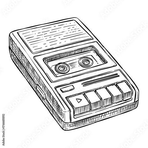 retro cassette recorder vector line art hand drawn illustration