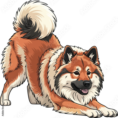 Eurasier dog cute play bow pose vector illustration
