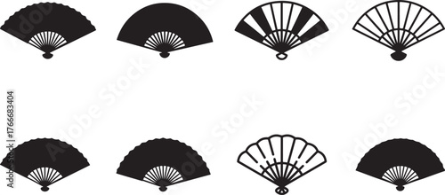 Japanese hand fan icon set
