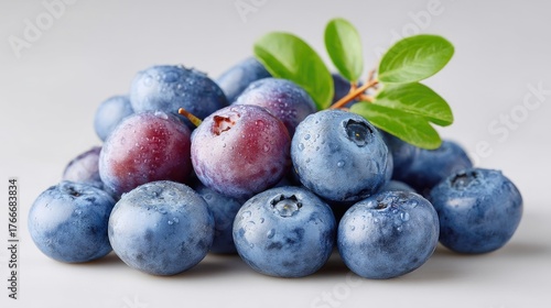 Wallpaper Mural Fresh Ripe Blueberries With Green Leaves And Water Droplets In Studio Lighting Torontodigital.ca