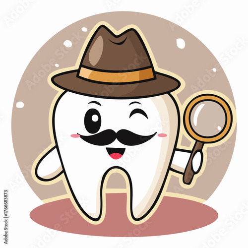 Mister Tooth the Investigator with Fedora Hat and Moustache