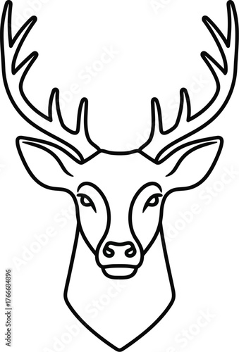 Minimalist line art drawing of a majestic stag head with antlers