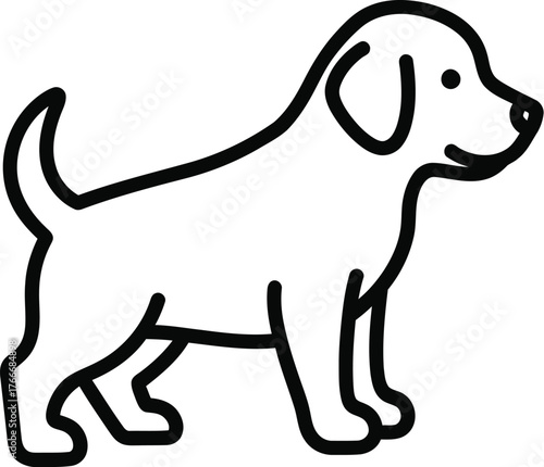 Simple outline drawing of a happy standing dog