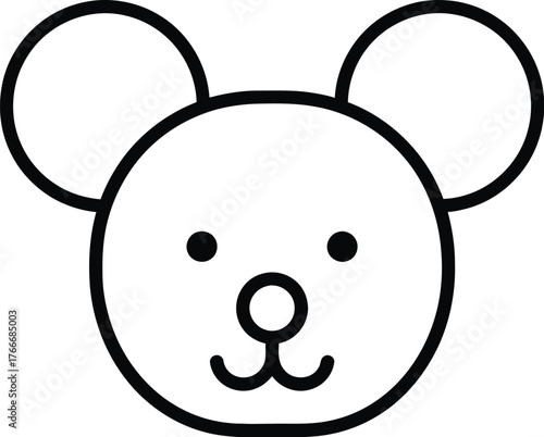 Simple line drawing of a cute bear face with big ears