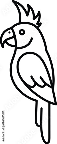 Simple line drawing of a happy cockatoo bird