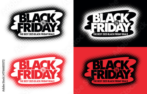 Black Friday headline in stamp, spray mark, graffiti style. The best 2025 Black Friday deals. Monochrome vector for advertising, sale event invitation on transparent and dark background