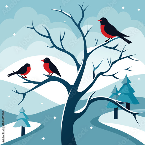 winter background with birds