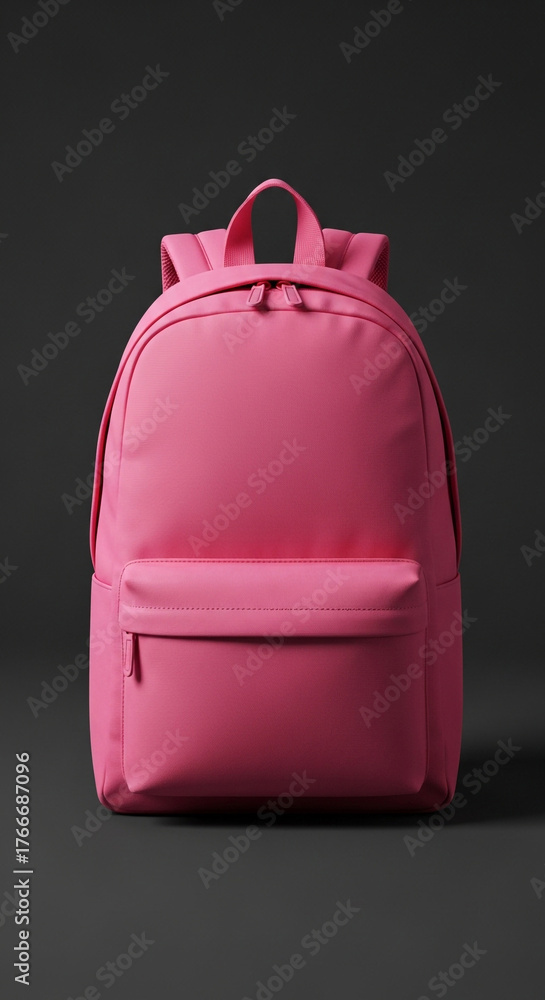 Fototapeta premium Bright Backpack with Clean Design Displayed Upright on Solid Charcoal Background
