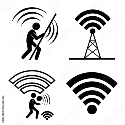 Vector art of man with antenna and wifi signal concept of connection