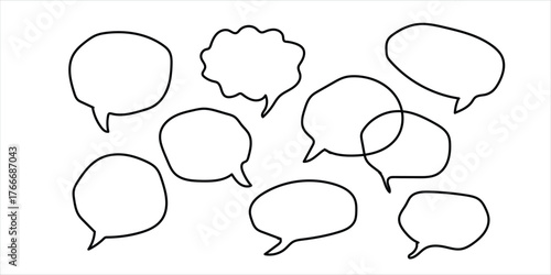 Collection of hand-drawn speech bubbles with different shapes for dialogue and communication concepts isolated on white background