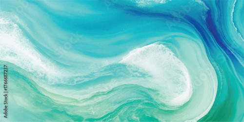 Abstract fluid art with swirling turquoise and white creating a dynamic and calming effect suitable for backgrounds and artistic projects