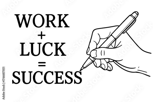 Motivational business slogan written by hand WORK + LUCK = SUCCESS