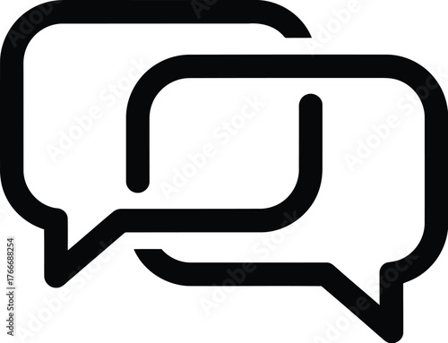 Two black outline speech bubbles interacting symbolizing communication and conversation