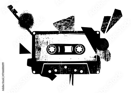 Cassette Tape Explodes with Music in Retro Soundscape