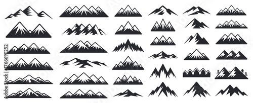 Mountain Silhouettes. Vintage Hill Peaks and Ridge Line Art.