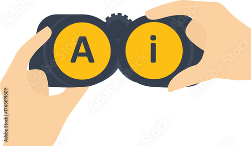 businessman uses binoculars to AI technology for business transformation concept

