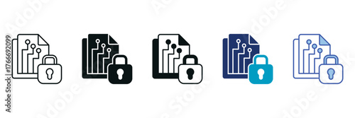 Data Encryption Icon Set Consisting of Multiple Styles Vector Illustration