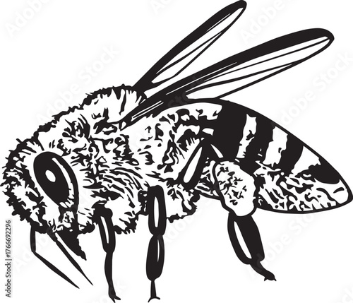 Honeybee Hand drawn vector illustration. Black and white graphics on a white background