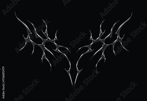 3D Chrome Neo-Tribal Flame Sigil Y2K Liquid Mercury Cyber Metallic Futuristic Abstract Tattoo Aesthetic Artwork Graphic Design