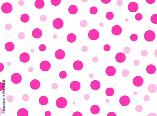 Pink and light pink polka dots on a white background, cheerful and playful pattern for design