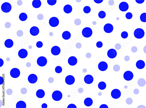 Blue and light blue polka dots on a white background, cheerful and playful pattern for design