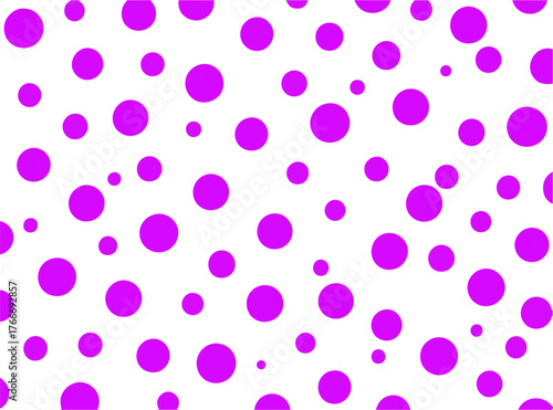 Vibrant purple polka dots on a white background, bold and playful pattern for design and decoration