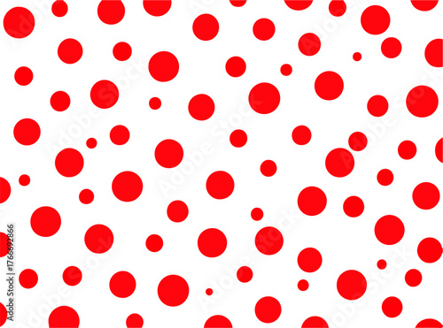 Red polka dots on a white background, classic playful pattern for design and decoration