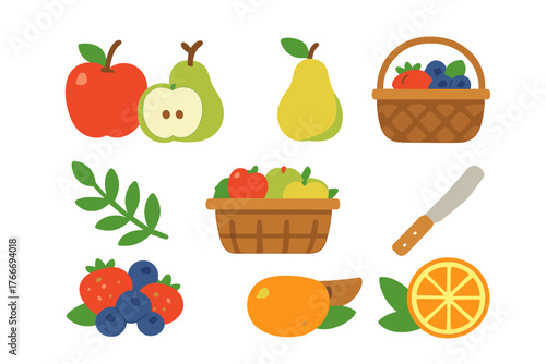 Collection of fresh ripe fruits and berries including apples pears oranges and strawberries