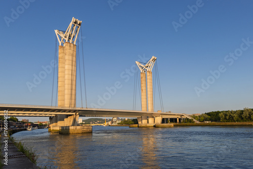 Fototapeta Naklejka Na Ścianę i Meble -  Pont Gustave-Flaubert bridge in Rouen in Normandy in France, Impressive example of an vertical lift bridge