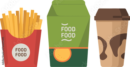 Fast Food Icons with Fries, Drink and Beverage with Transparent Backdrop