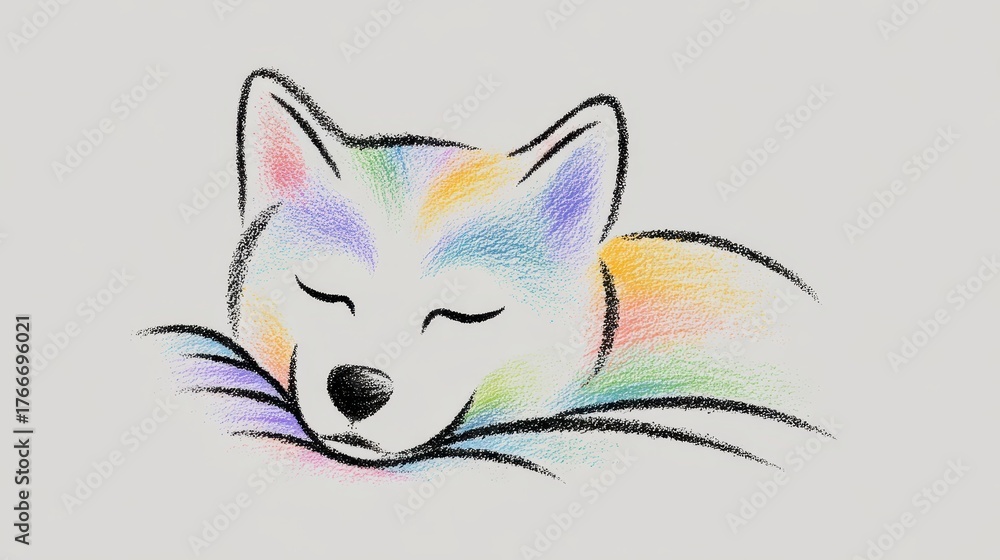 Obraz premium Rainbow Pointillist Sleeping Fox Illustration