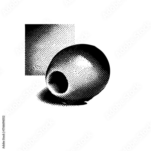 Abstract shapes interact with halftone in a modern composition